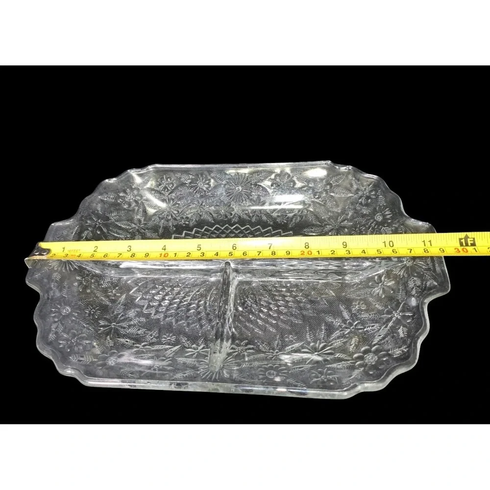 Indiana Glass Pineapple and Floral 3-Part Divided Relish Dish 1930s